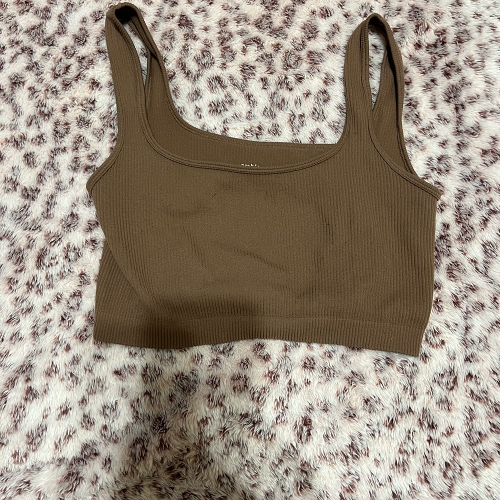 Brown Ribbed Women's Top